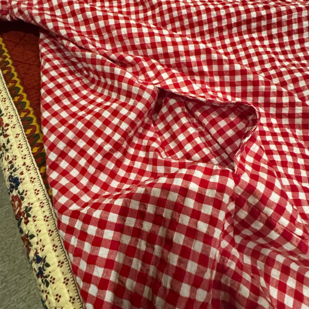 Susan Graver 3/4 sleeve Red Gingham Button-Up Shirt - Picture 8 of 9